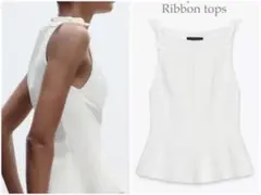 ZARA /ホワイト/ トップス/ペプラムチュニックリボンデザイン/未着用のサムネイル
