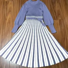 NOMAE マルチカラープリーツニットワンピース Aライン ロング Mサイズ