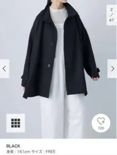 ⭐️新品タグ付き⭐️ かぐれ ウールスタンドカラーワイドコート 黒