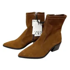 【新品タグ付き】ZARA スエードショートブーツ ブラウン35サイズ
