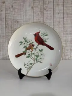 【希少】宮内庁御用達　深川製磁　鴛鴦　おしどり　手描き　絵皿　飾り皿