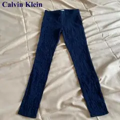 カルバンクラインCalvin Klein　ストレッチパンツ　6号　ネイビー　総柄