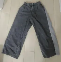 グレー デニムパンツ ゴムウエスト