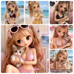 パネル生地　ビキニギャルと猫　オーダー受付ページ　ポーチ　ハンドメイド パネル生地 ビキニギャルと猫 オーダー受付ページ ポーチ ハンドメイド