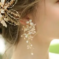 ウエディング パール リーフ 小枝 シルバー ピアス