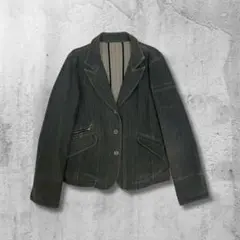 日本製 テーラード ジャケット L ナイロン混 ストライプ カジュアル 上品