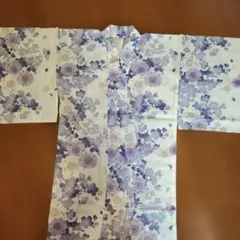 白地 紫系 花柄 浴衣 単品　綿100%　OshimaUcoのサムネイル