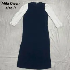 ミラオーウェン ニットドッキングワンピース 長袖 パフスリーブ ストライプ