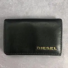 DIESEL ディーゼル 名刺入れ カードケース レザー メタルロゴ 黒 裏地柄