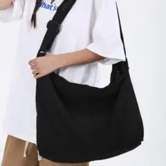 ニュースペーパーバッグ ショルダー 黒 キャンバス 大容量 古着 通学