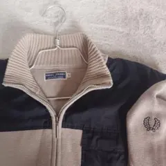 フレッドペリー　80s コットン　ニット　フルジップ グレージュ Lサイズ