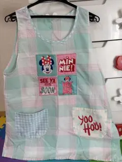 ミニーマウス エプロン チェック柄