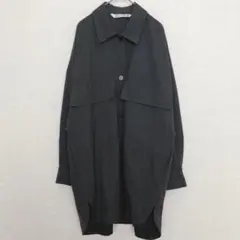 ザラ|ポケット オーバーサイズシャツ【XS】ロング丈　ダークグレー ゆったり
