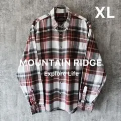 ✅【MountainRidge】チェックネルシャツ長袖XLレッド系キャンプ登山