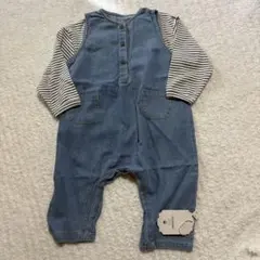 新品未使用　Onabebi デニムサロペット ボーダーカットソー セット 90