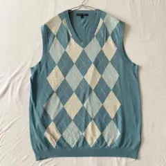 【バナナリパブリック】ニットベスト Vネック アーガイル 綿麻混 M