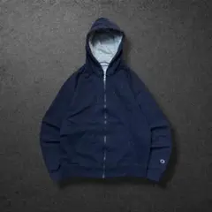 championジップアップパーカー無地ネイビー2XLソリッド刺繍オーバーサイズ