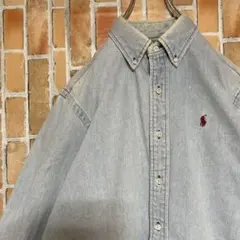 364POLOポロカントリーラルフローレンデニムシャツBDシャツボタンダウンM青