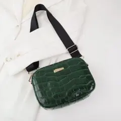 クロコ型押し　スクエア　ミニバッグ　グリーン