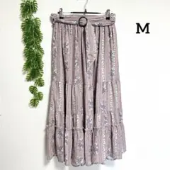 アクシーズファム・M ロングフレアスカート ティアードスカート 薄紫色