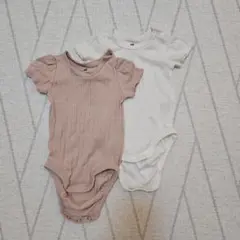 H&M 半袖ボディスーツ リブ 2枚セット 70cm 女の子 ロンパース