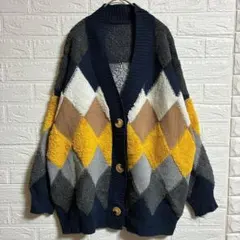 GRL【FREE】ネイビー、黄色ダイヤモンドパターン カーディガン