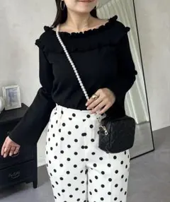 ギャザーフリルオフショルニット　ブラックM