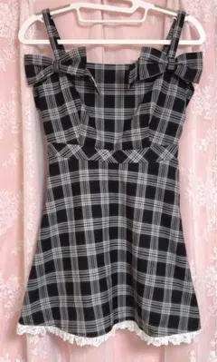 evelyn ビッグリボンキャミワンピース ブラックチェック