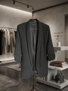 【美品】ZARA WOMAN ショールカラー ジャケット 黒 XSロールアップ袖のサムネイル