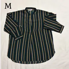 首元スッキリストライプ長袖シャツダークグリーン