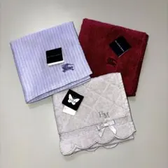 バーバリー他ブランドタオルハンカチ3枚　チェックストライプホースマーク刺繍　新品