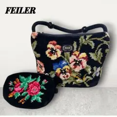 FEILER ハンドバッグ ポーチ セット 花柄　ブラック