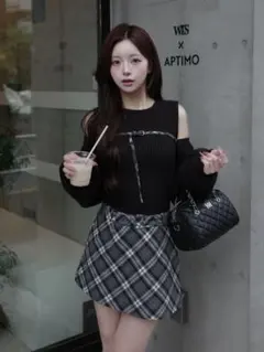 Darich ドッキングミドルウエストニットミニワンピース