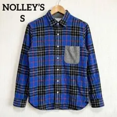 NOLLEY’S ボタンダウンネルシャツ S チェック柄 青 ウール混のサムネイル