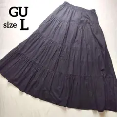 GU ティアード ロングスカート 黒 Lサイズ