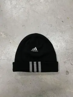 00s adidas アディダス　ニット帽　ビーニー　黒　刺繍　センターロゴ