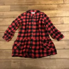 3can4on 赤黒チェック 長袖ワンピース 110