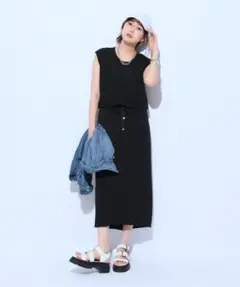 ＜Mystrada＞ノースリーブ 黒 カットソーワンピース