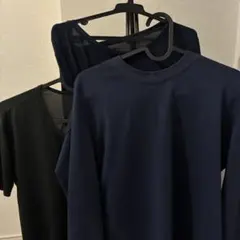 エアリズムネイビー 長袖カットソー・ヒートテック長袖＆ＢVD半袖下着 3点セット