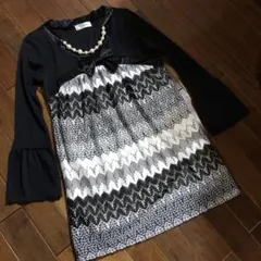 フレアスリーブ ブラック ホワイト ワンピース