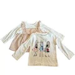 【春物】西松屋 女の子 90 2枚セット チェック チュニック ロンT 保育園