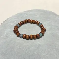 レッドブラウンウッドビーズマーブル模様ビーズエスニックブレスレット木製