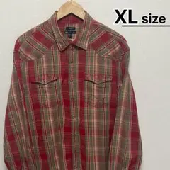 GAP　フランネルシャツ　ウエスタン　XL　レッド　チェック柄　スナップボタン