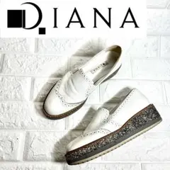 【美品】DIANA グリッターソール　厚底ローファー　ウィングチップ　メダリオン