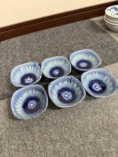 清流 ナデ角小付 6個セット 美濃焼 小鉢 和食器 藍流し 블루