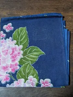 紫陽花花柄 ネイビー 大判ハンカチ