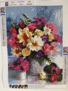 【完成品】ダイヤモンドアート 30cm×40cm 花(ピンク・黄系)のサムネイル