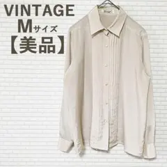 【大人気！】ビンテージ ピンタックドットシャツ M ベージュ 美品 1点物 レア