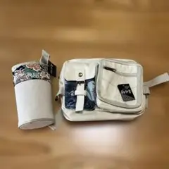 アイボリー 和風柄 ボディーバックとペットボトルケースのセット