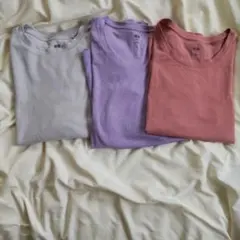 ユニクロ　長袖Tシャツ 3色セット グレー パープル ピンク